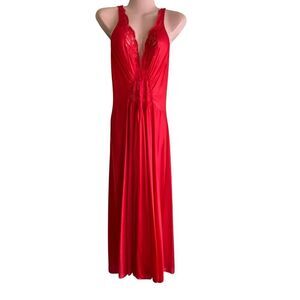 Olga For Vandemere Nightgown Womens Medium Red Lace Long Gown 90s Full Sweep